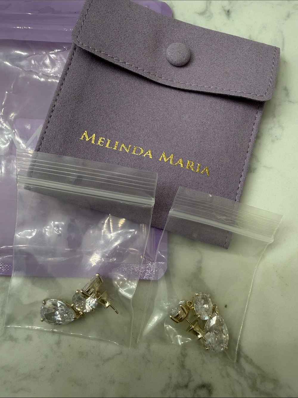 Melinda Maria Hello Gorgeous Drop Earrings
Gold|White Diamondettes - Picture 4 of 5